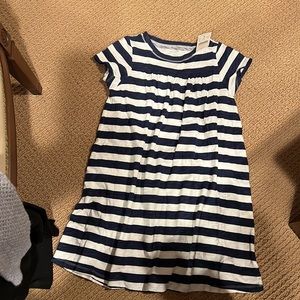 Crewcuts navy white striped 100% cotton dress kids size L. Brand new w tags